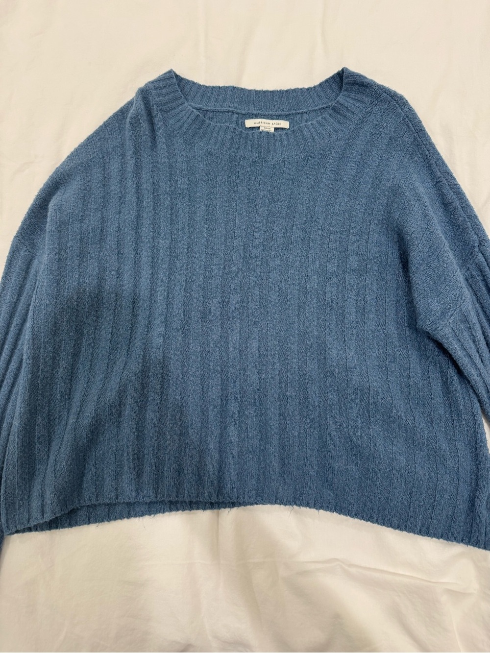 American Eagle Outfitters Soft Sky-Blue Ribbed Crewneck Sweater